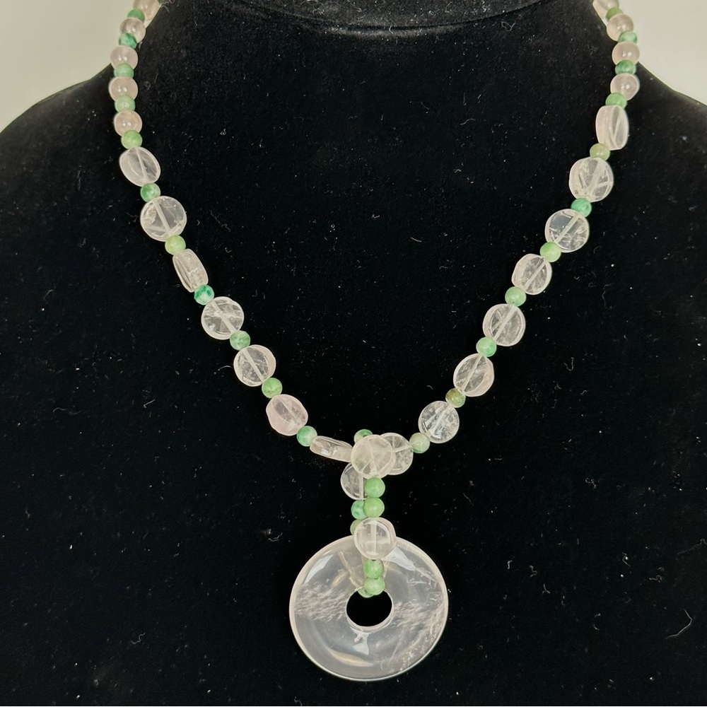Natural Stone Artsy Beaded Necklace with Pendant Toggle Clasp Pastel Colors